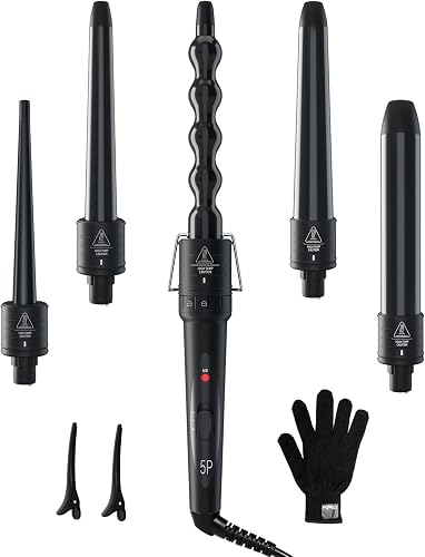 5 in 1 Curling Wand Set: Ohuhu Curling Iron Wand 5Pcs 0.35 to 1.25 Inch Interchangeable Ceramic Barr